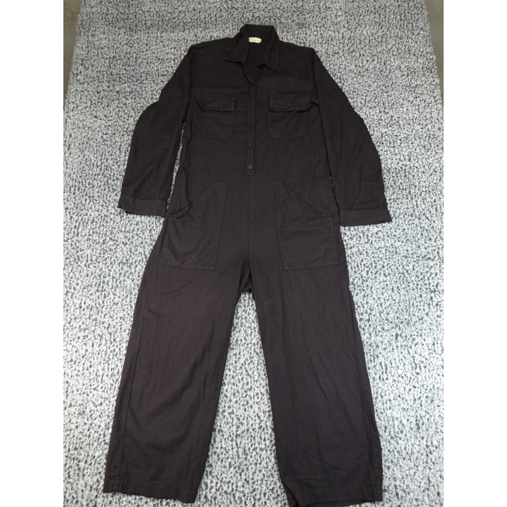 Lacausa Utility Jumpsuit Womens Medium Black Straight Leg‎ Button Front Boiler